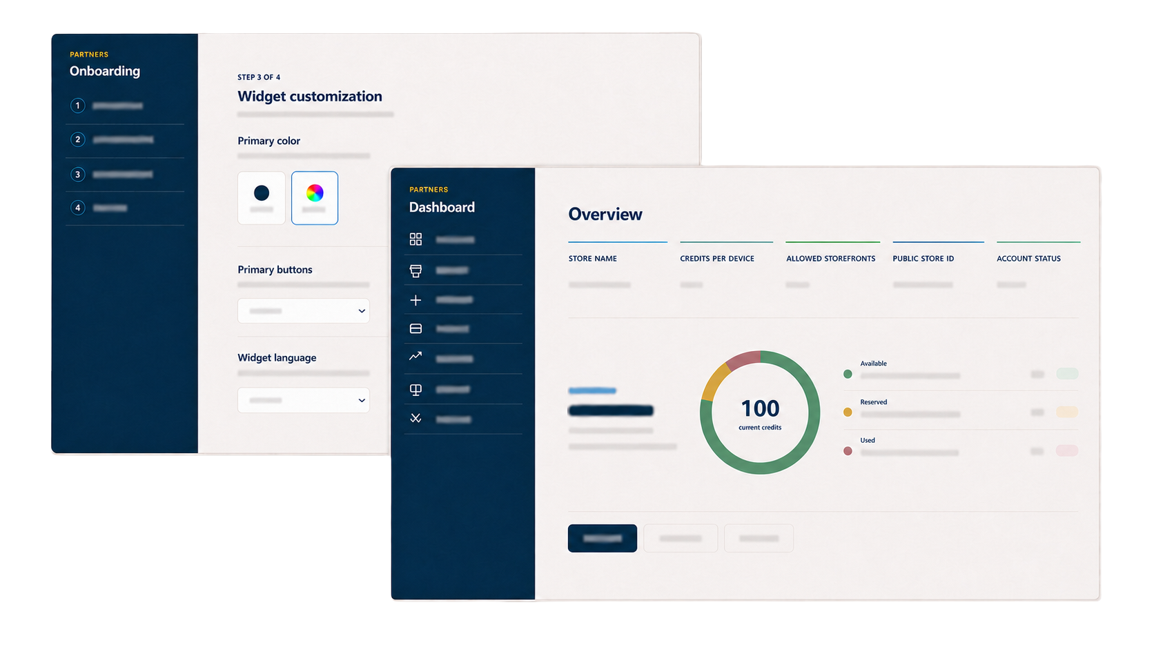 AhaDrobe partner onboarding and dashboard workspace screens