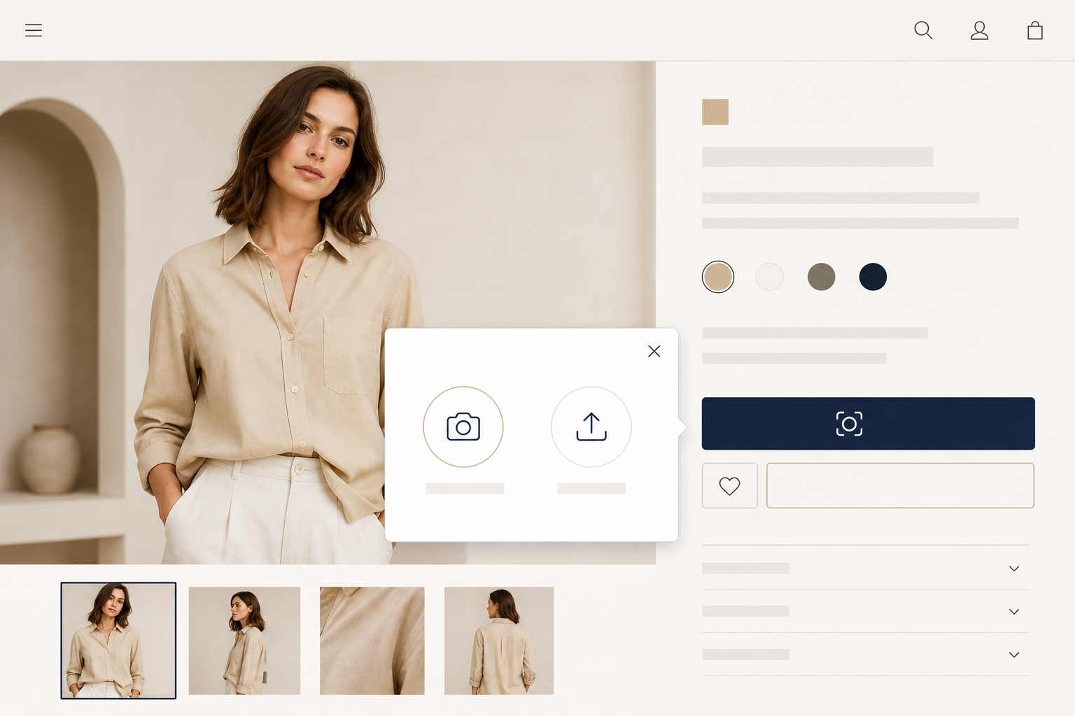 The AhaDrobe virtual try-on widget open on a storefront